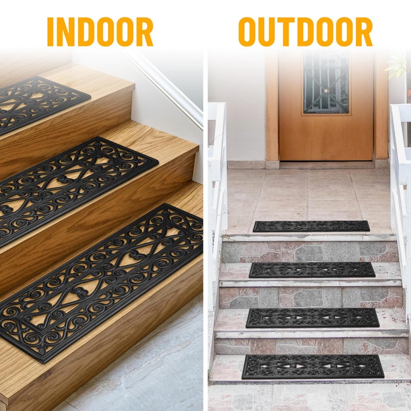 Ottomanson Indoor/Outdoor Hose-Wash Iron Wrought Design Non-Slip Rubber 10" x 30" Modern Stair Treads for Stairs, Garage, Patio, 5 Pack, Black Wrought - Image 4
